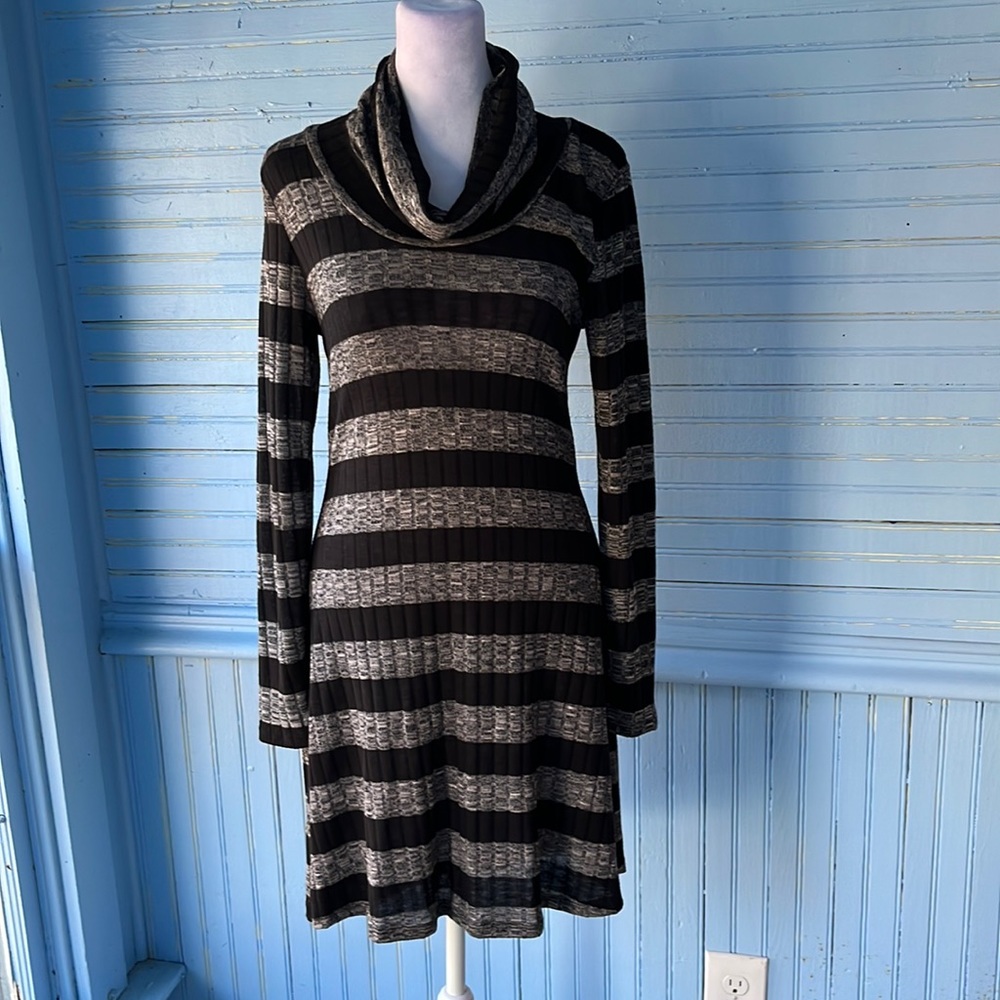 Turtleneck ribbed sweater dress